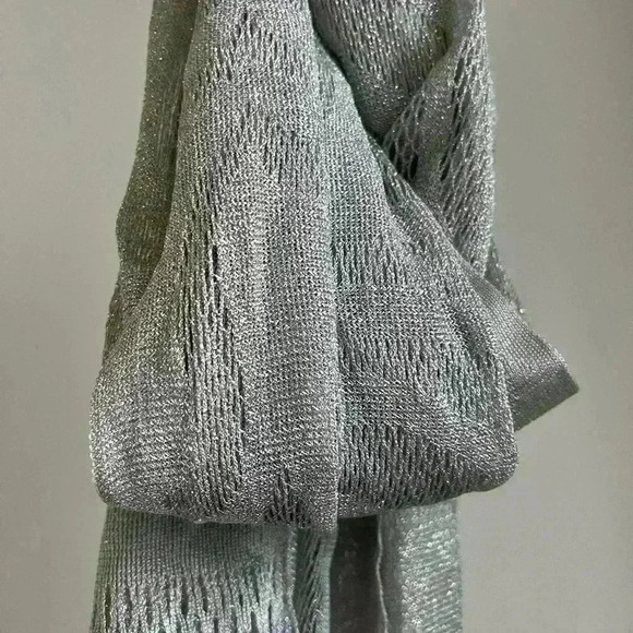 Vintage Manifattura Silver Gray Glittery Formal  Knit Scarf Italy Evening Wear - Picture 10 of 10